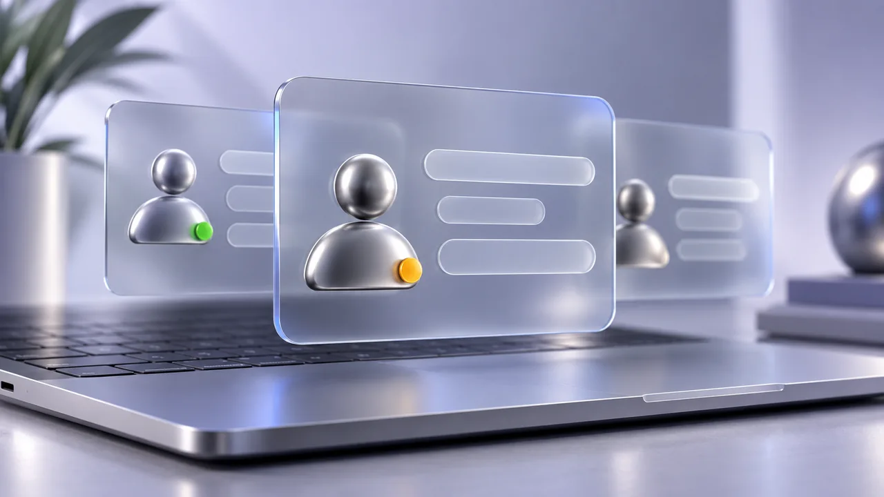 Glass conversation cards display amber and green availability indicators.
