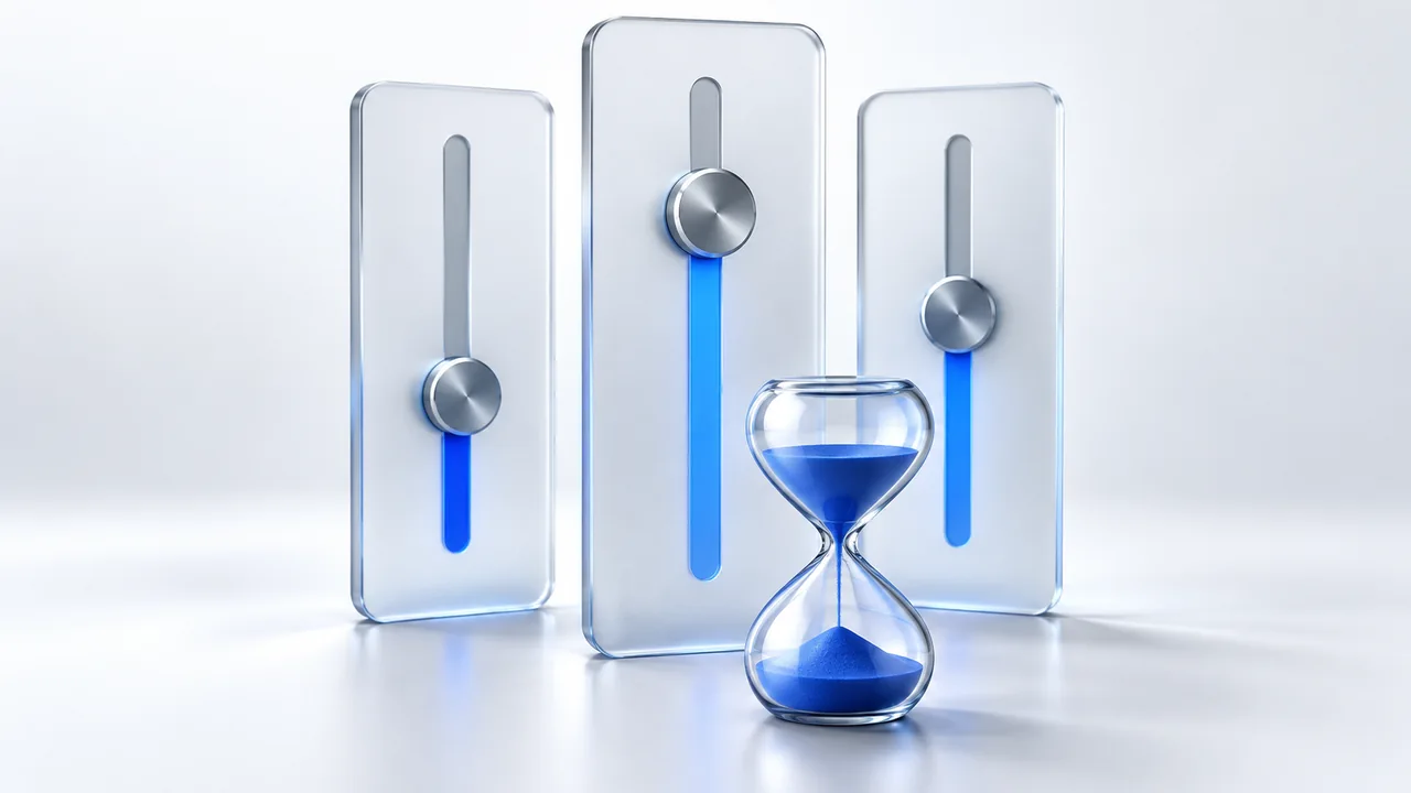 Three glass control sliders beside a small blue session timer.