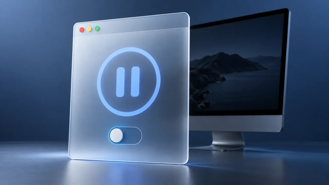 A browser window with a paused switch and a dim display behind it.